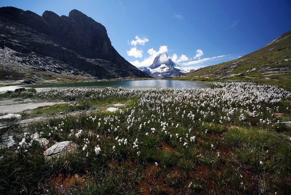 The Matterhorn above Riffelsee lake near Zermatt
